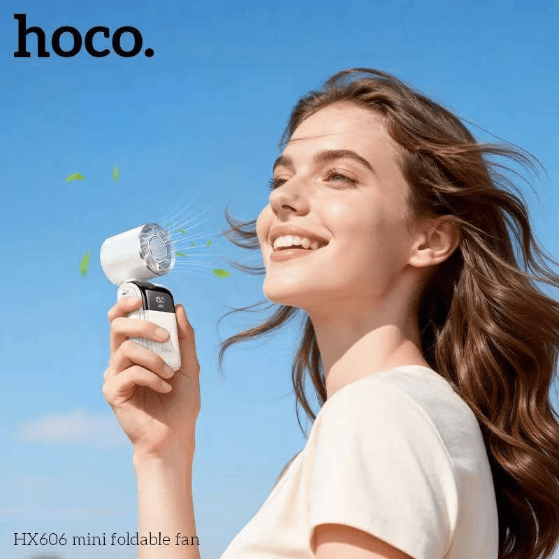 พัดลมพกพา HOCO HX606 พับได้ 90&deg; ปรับแรงลม 100 ระดับ ความเร็วรอบ 20000 RPM แบตเตอรี่ 3000MAH พร้อมสายคล้องคอ